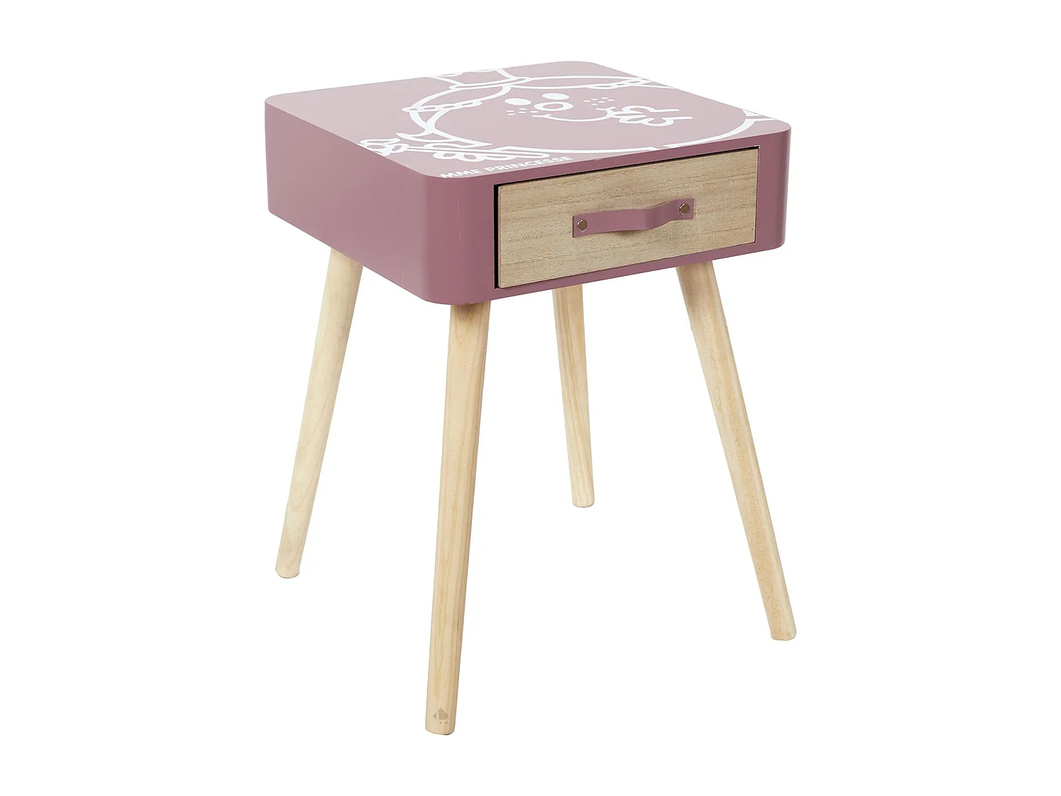 Table de chevet 1 tiroir en bois MONSIEUR MADAME série MME PRINCESSE rose
