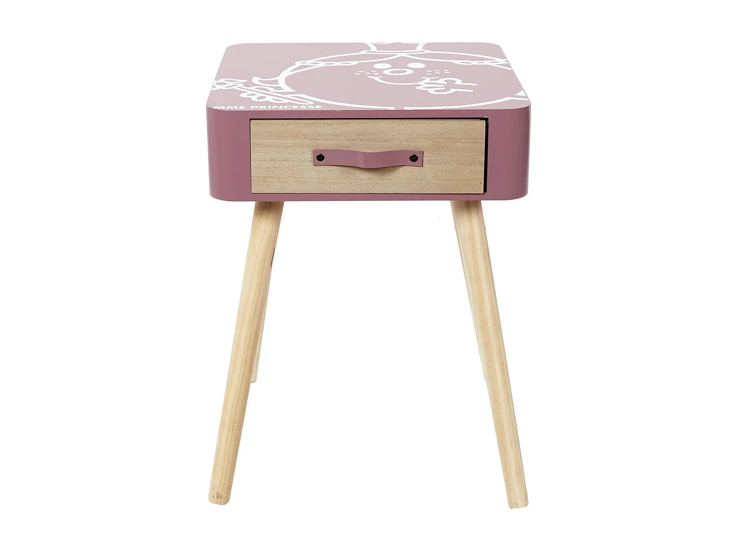 Table de chevet 1 tiroir en bois MONSIEUR MADAME série MME PRINCESSE rose