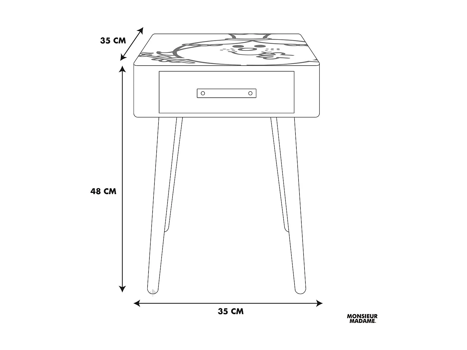 Table de chevet 1 tiroir en bois MONSIEUR MADAME série MME PRINCESSE rose