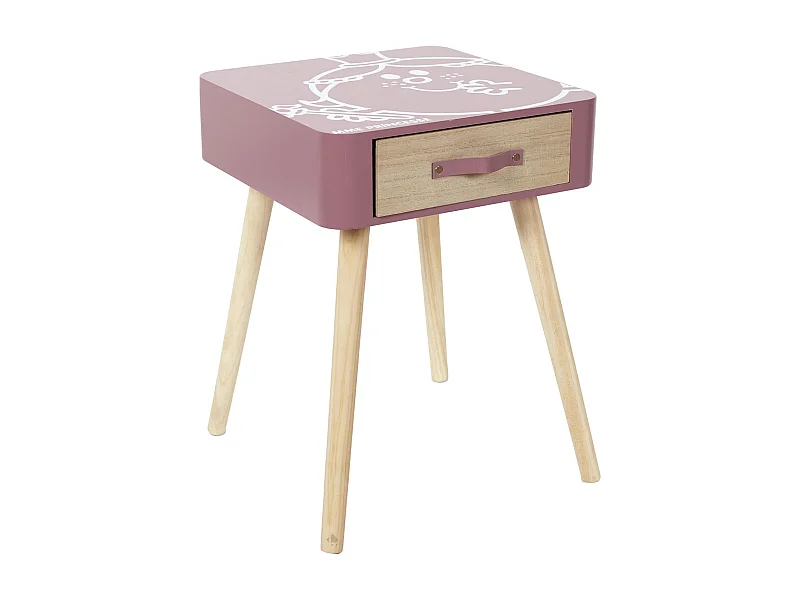 Table de chevet 1 tiroir en bois MONSIEUR MADAME série MME PRINCESSE rose