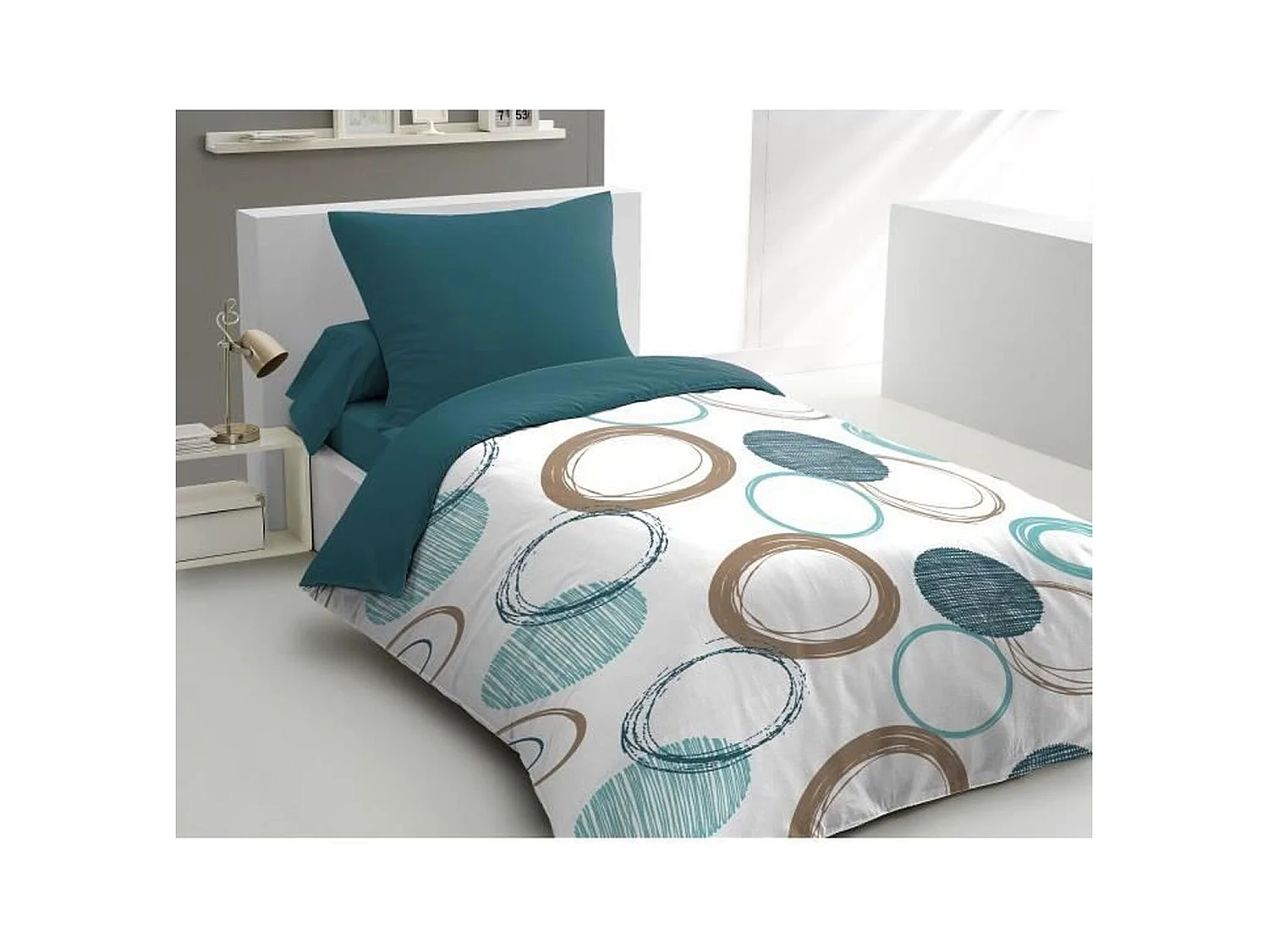 Parure de lit bleu canard 140 x 200 cm + 2 taies d'oreiller 63 x 63 cm