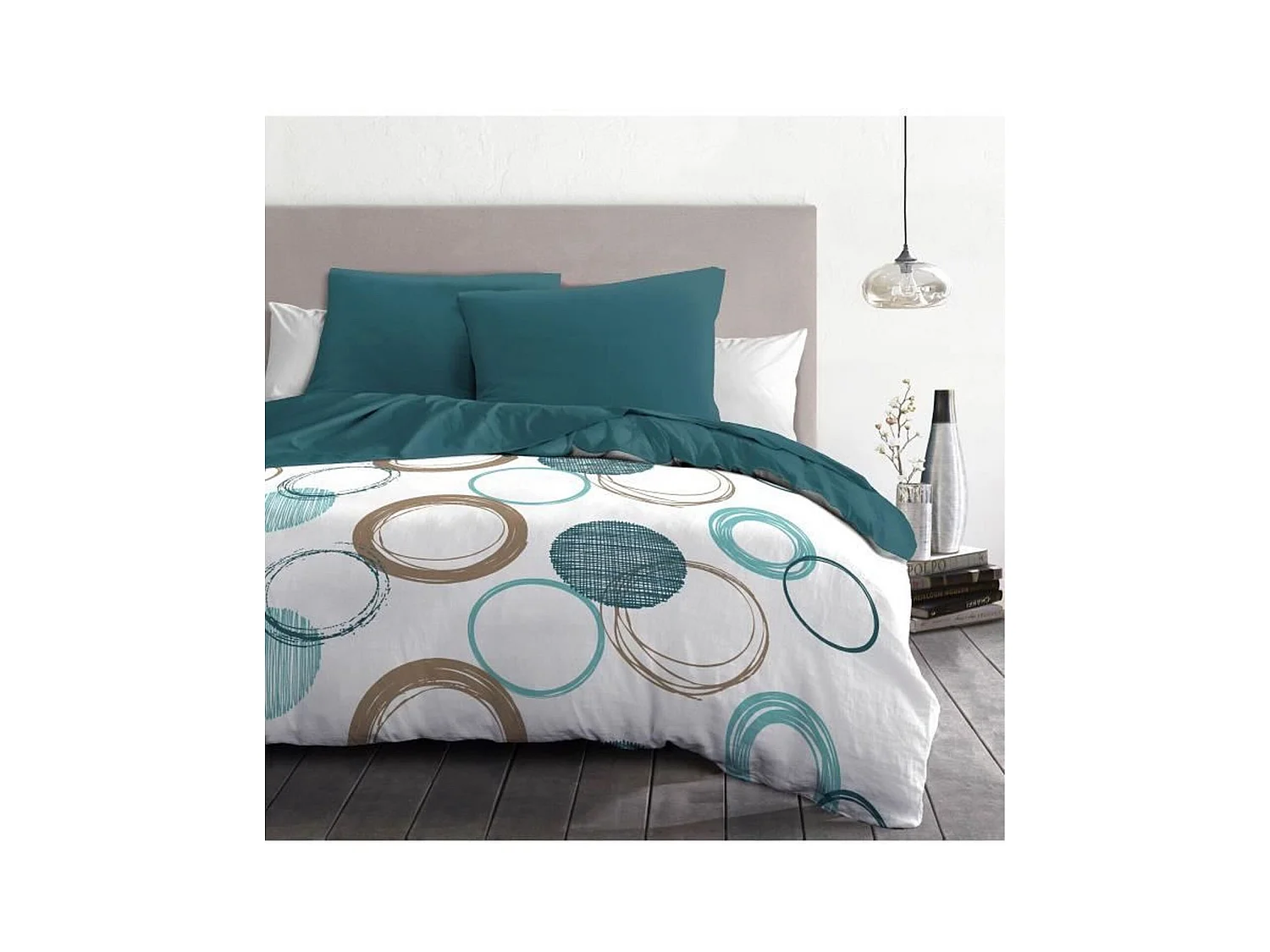 Bettwäscheset – Bettdecke 240 x 260 cm + 2 Kissenbezüge 63 x 63 cm – Entenblau