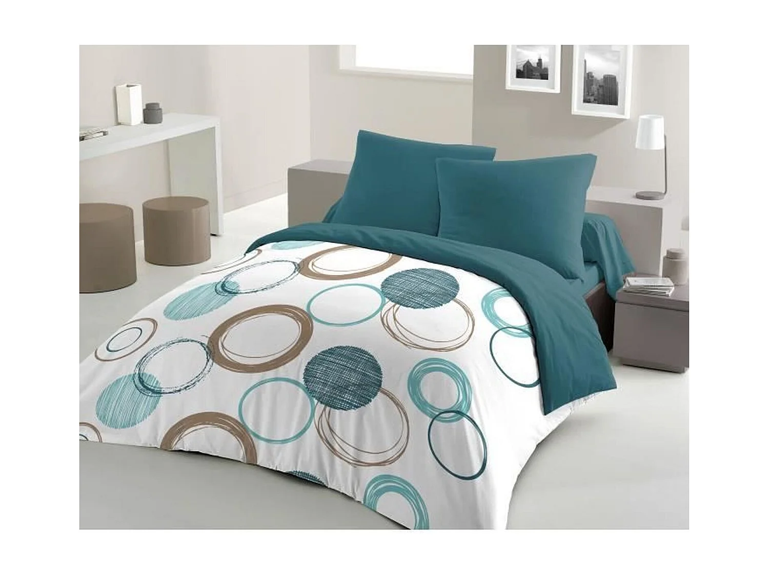 Bettwäscheset – Bettdecke 240 x 260 cm + 2 Kissenbezüge 63 x 63 cm – Entenblau