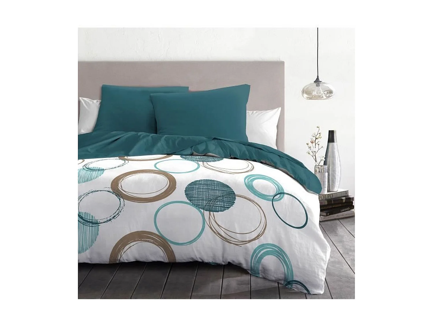 Bettwäscheset – Bettdecke 240 x 260 cm + 2 Kissenbezüge 63 x 63 cm – Entenblau