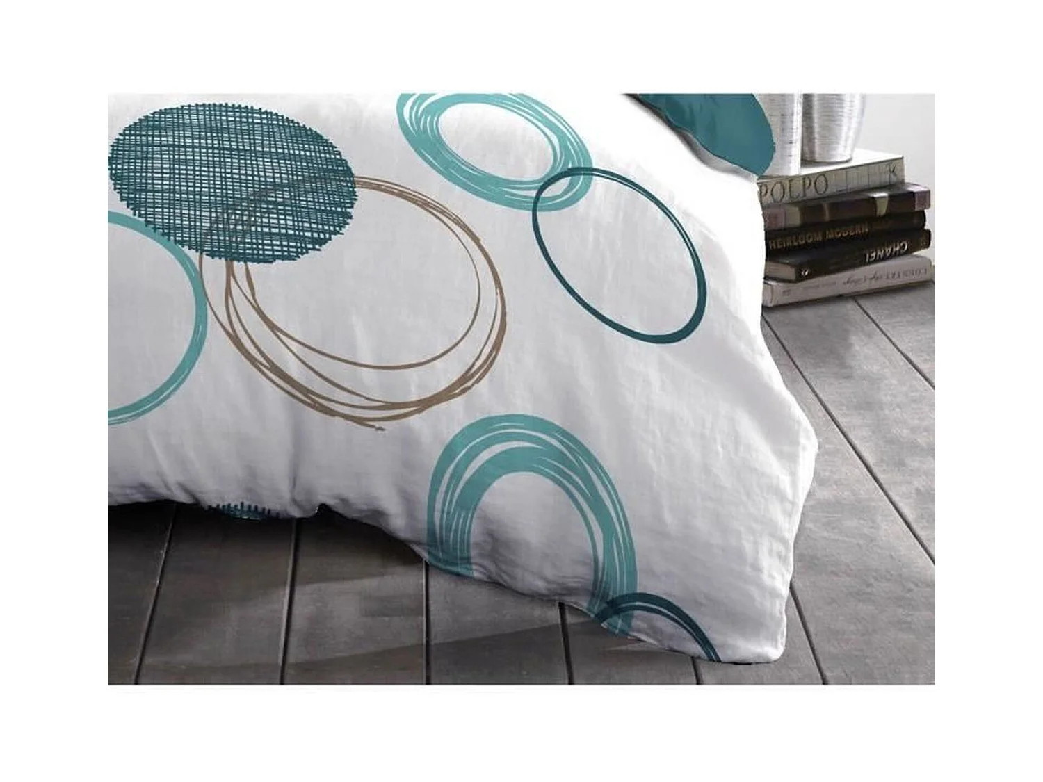 Parure de lit bleu canard 220 x 240 cm + 2 taies d'oreiller 63 x 63 cm