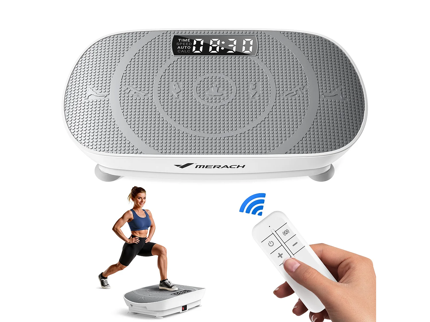 Piattaforma vibrante MERACH 10 velocità con telecomando e schermo LED, allenamento completo, fitness silenzioso, Grigio, MAX 150KG