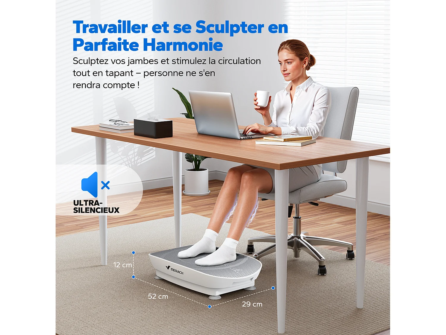 Piattaforma vibrante MERACH 10 velocità con telecomando e schermo LED, allenamento completo, fitness silenzioso, Grigio, MAX 150KG