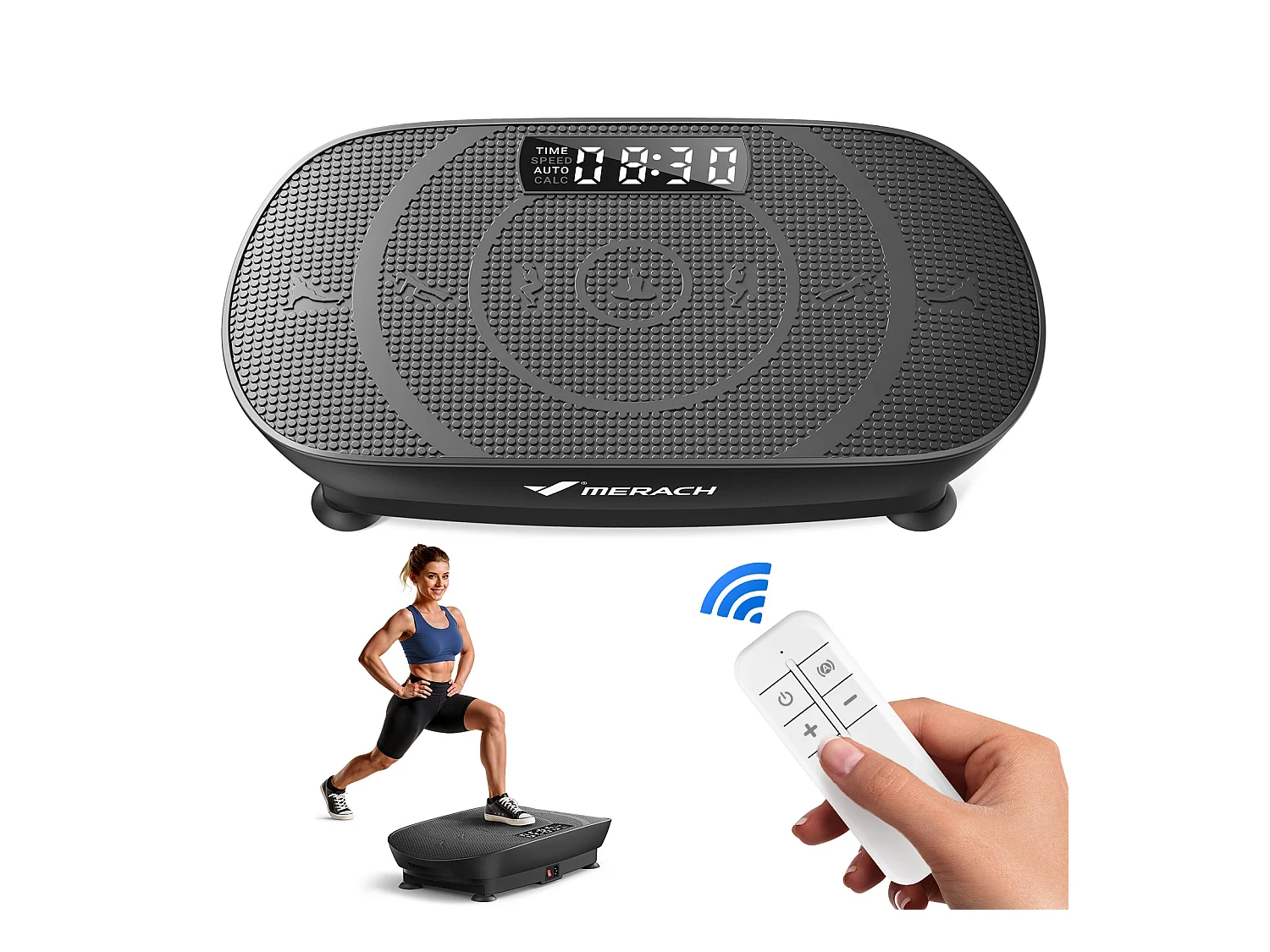 Plateforme vibrante MERACH 10 vitesses, LED, télécommande, fitness vibration, perte de poids, musculation, Noir, 150KG MAX