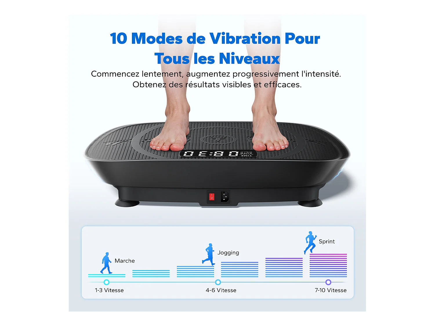 Plateforme vibrante MERACH 10 vitesses, LED, télécommande, fitness vibration, perte de poids, musculation, Noir, 150KG MAX