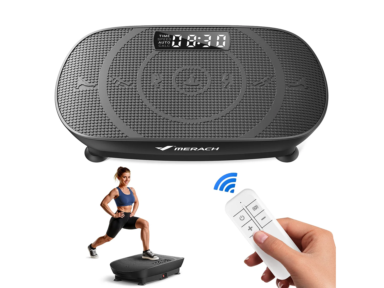 Plateforme vibrante MERACH 10 vitesses, LED, télécommande, fitness vibration, perte de poids, musculation, Noir, 150KG MAX