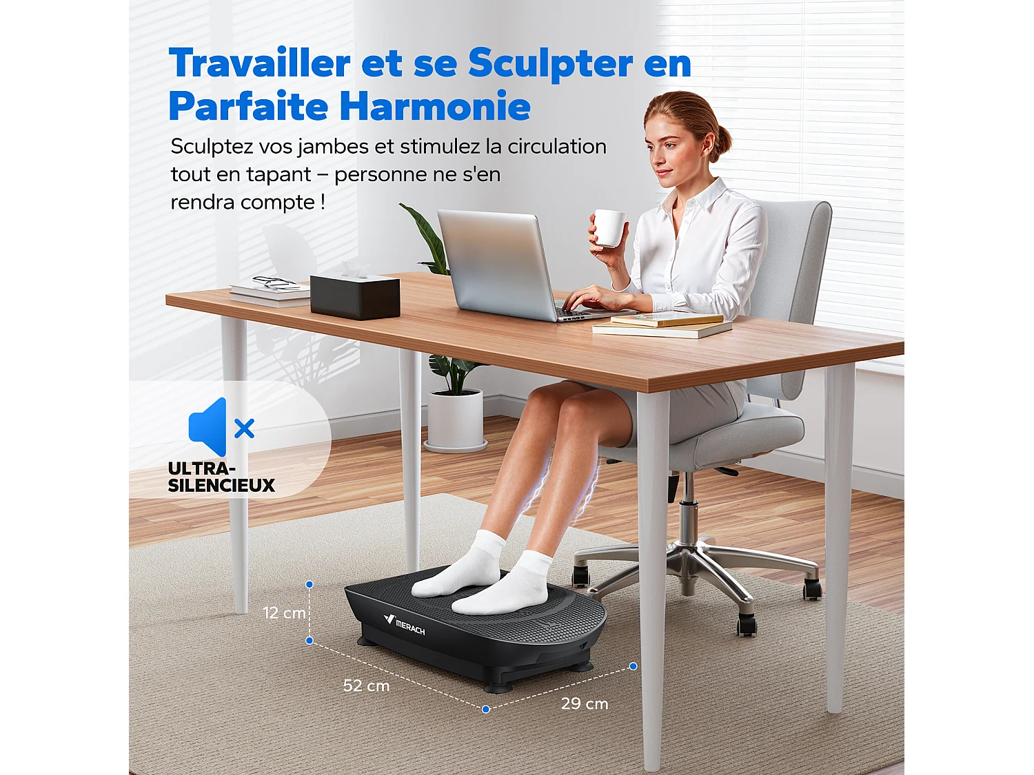 Plateforme vibrante MERACH 10 vitesses, LED, télécommande, fitness vibration, perte de poids, musculation, Noir, 150KG MAX