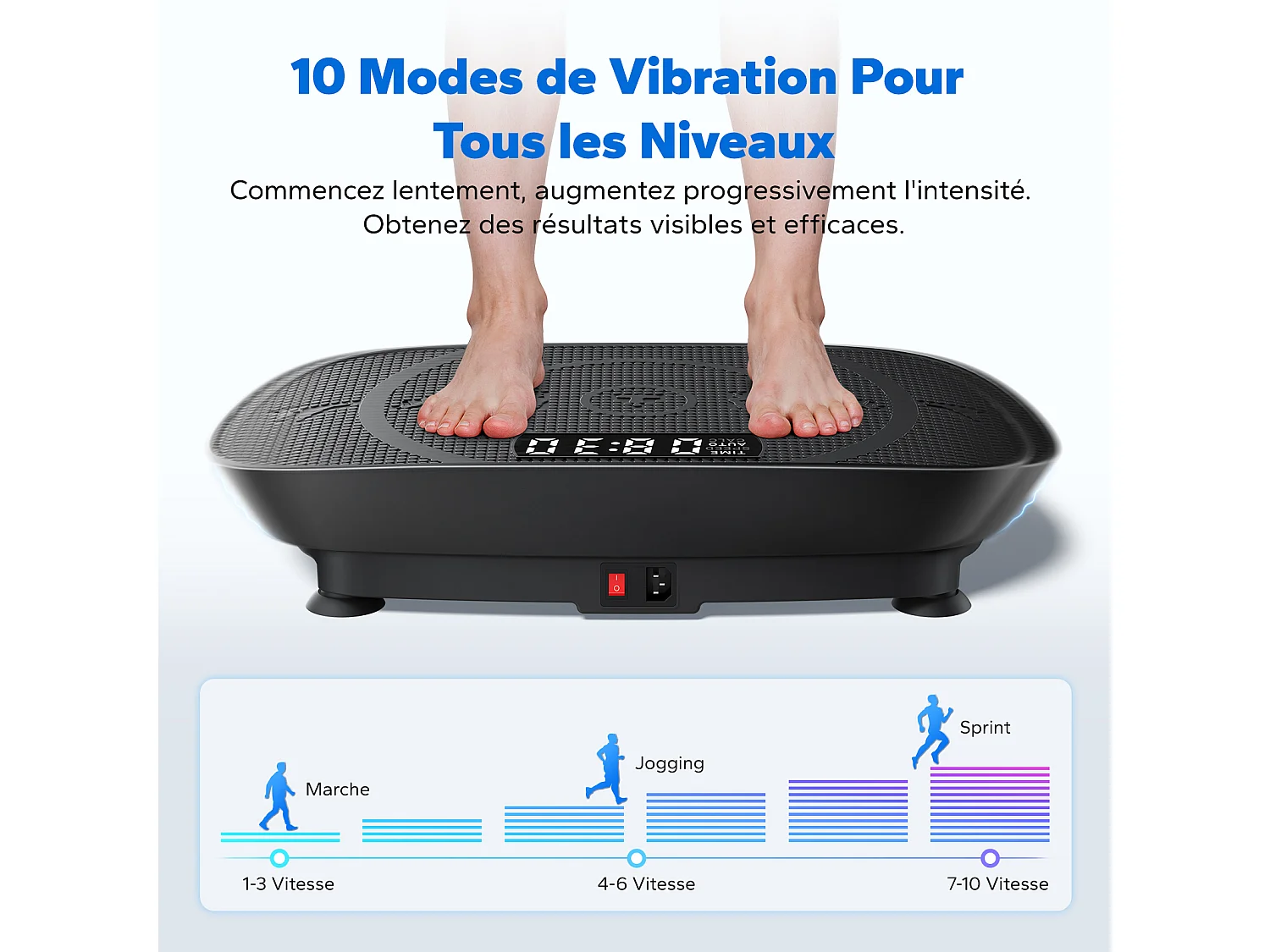 Plateforme vibrante MERACH 10 vitesses, LED, télécommande, fitness vibration, perte de poids, musculation, Noir, 150KG MAX