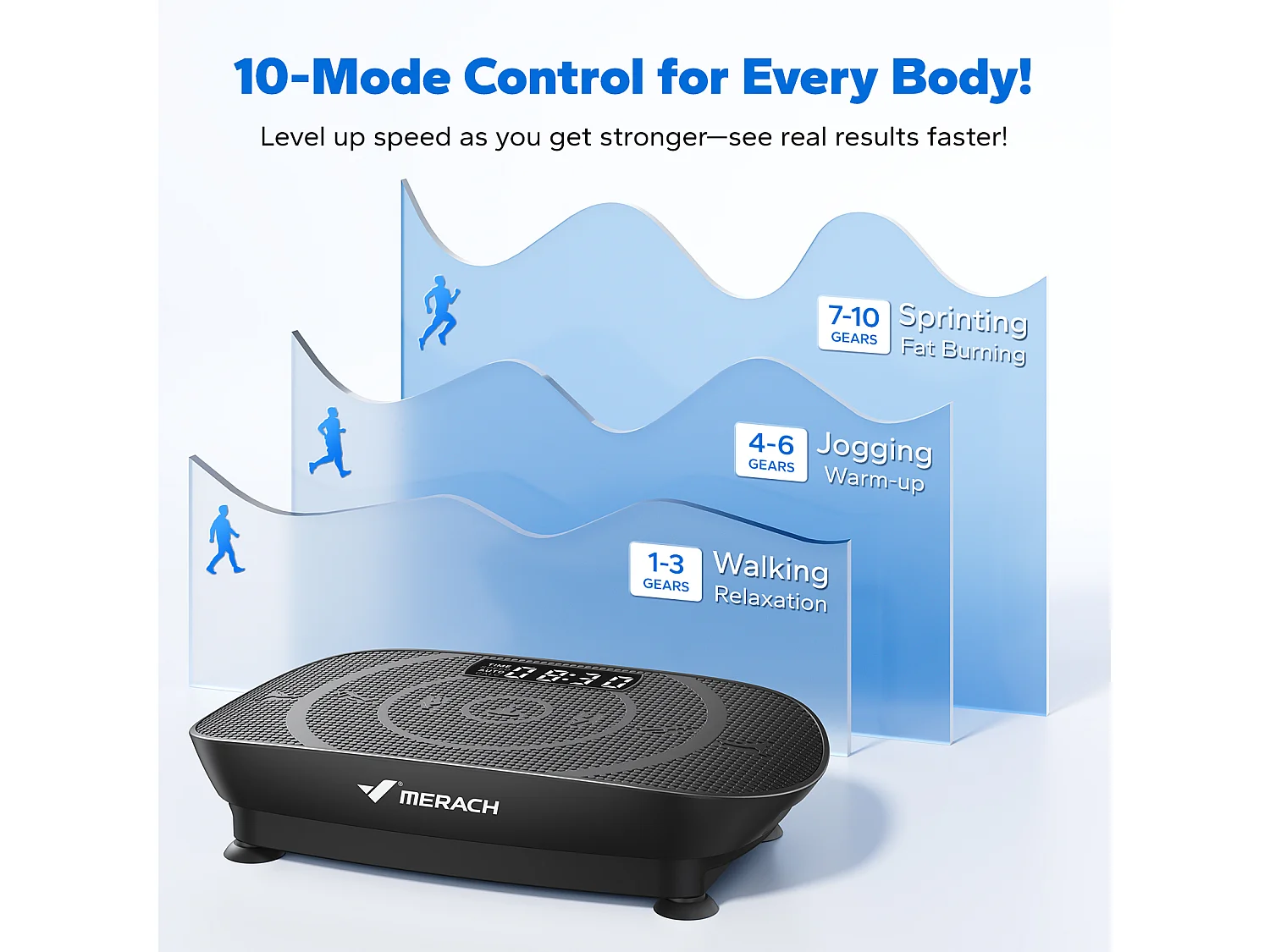 Plateforme vibrante MERACH 10 vitesses, LED, télécommande, fitness vibration, perte de poids, musculation, Noir, 150KG MAX