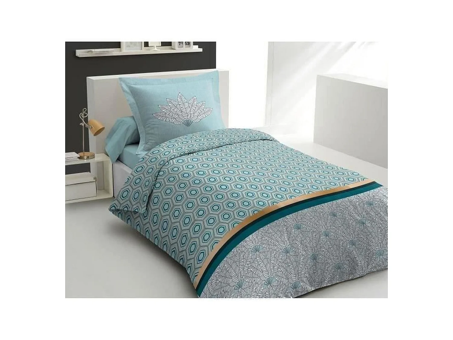 Parure de couette 140 x 200 cm : Housse de couette + 1 taie d'oreiller - 100% Coton - Vert émeraude