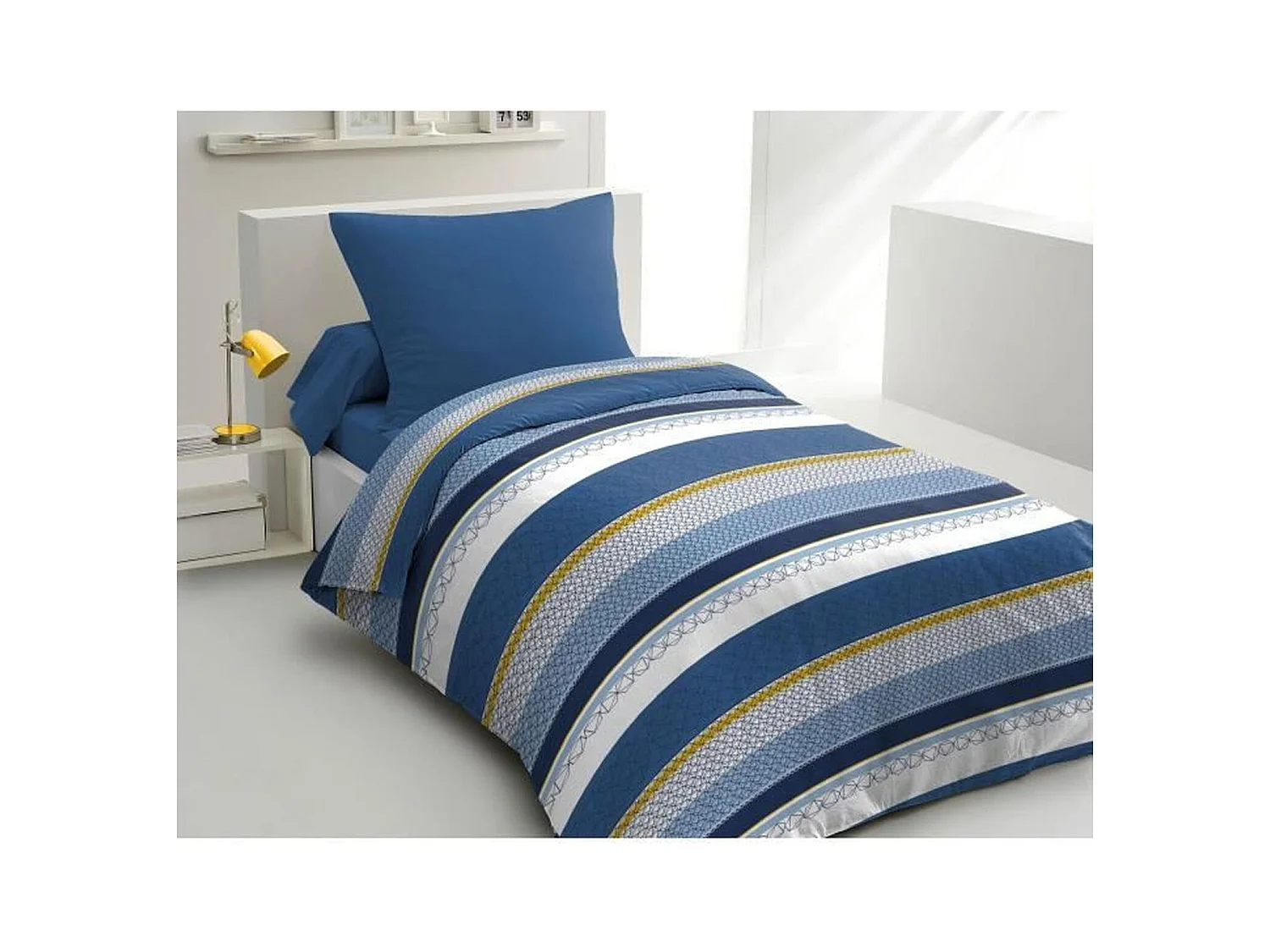 Parure de couette microfibre - 1 housse de couette 140 x 200 cm + 1 taie d'oreiller 63 x 63 cm - Bleu