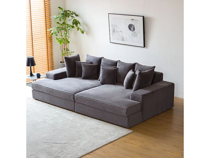 Canapé 4 places assise profonde en velours côtelé gris anthracite CARDIFF