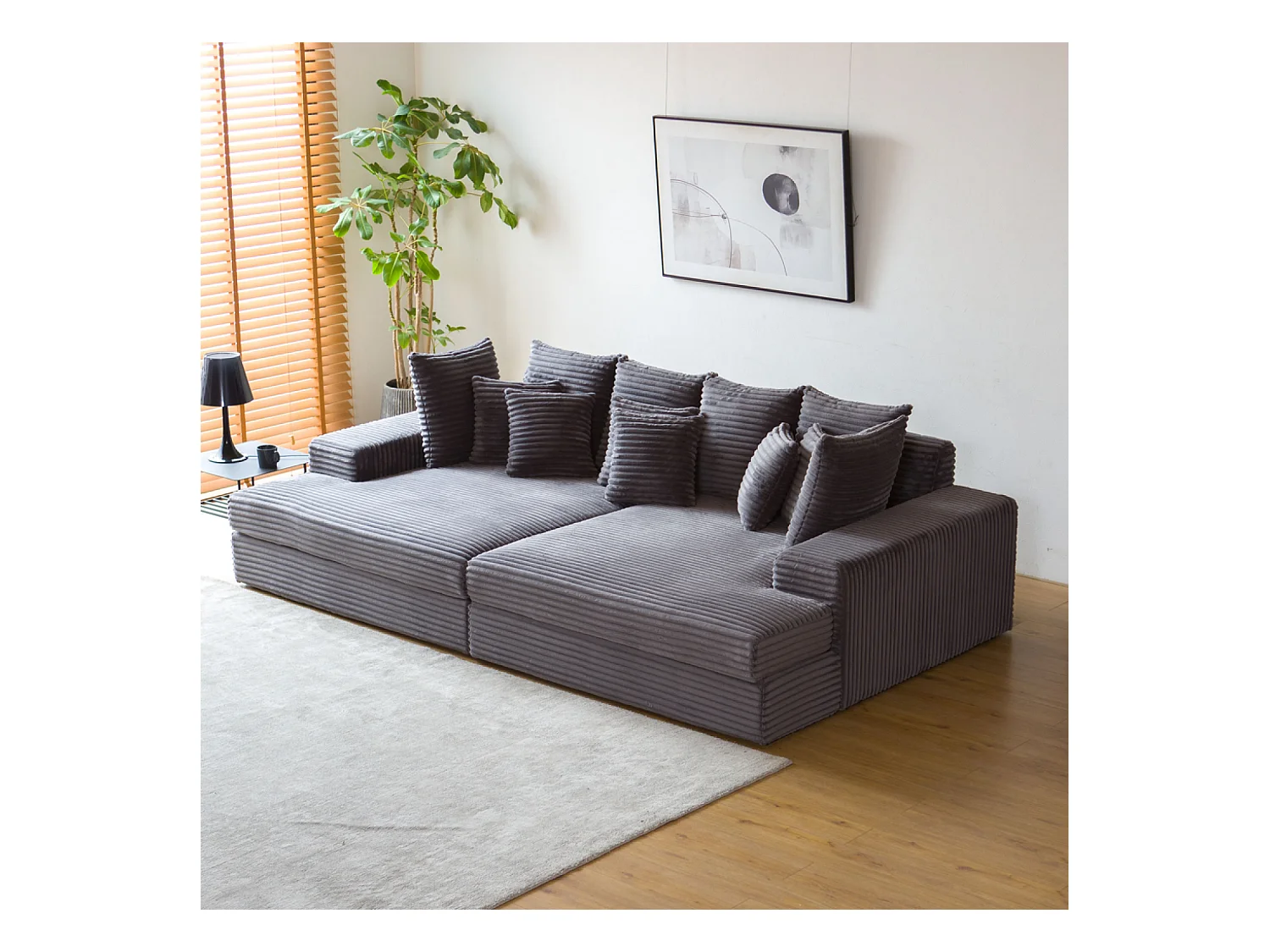 Canapé 4 places assise profonde en velours côtelé gris anthracite CARDIFF