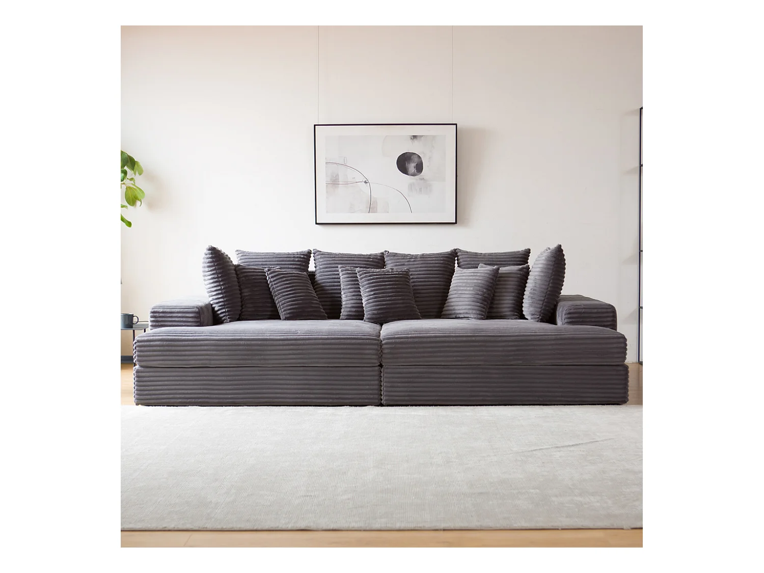 Canapé 4 places assise profonde en velours côtelé gris anthracite CARDIFF