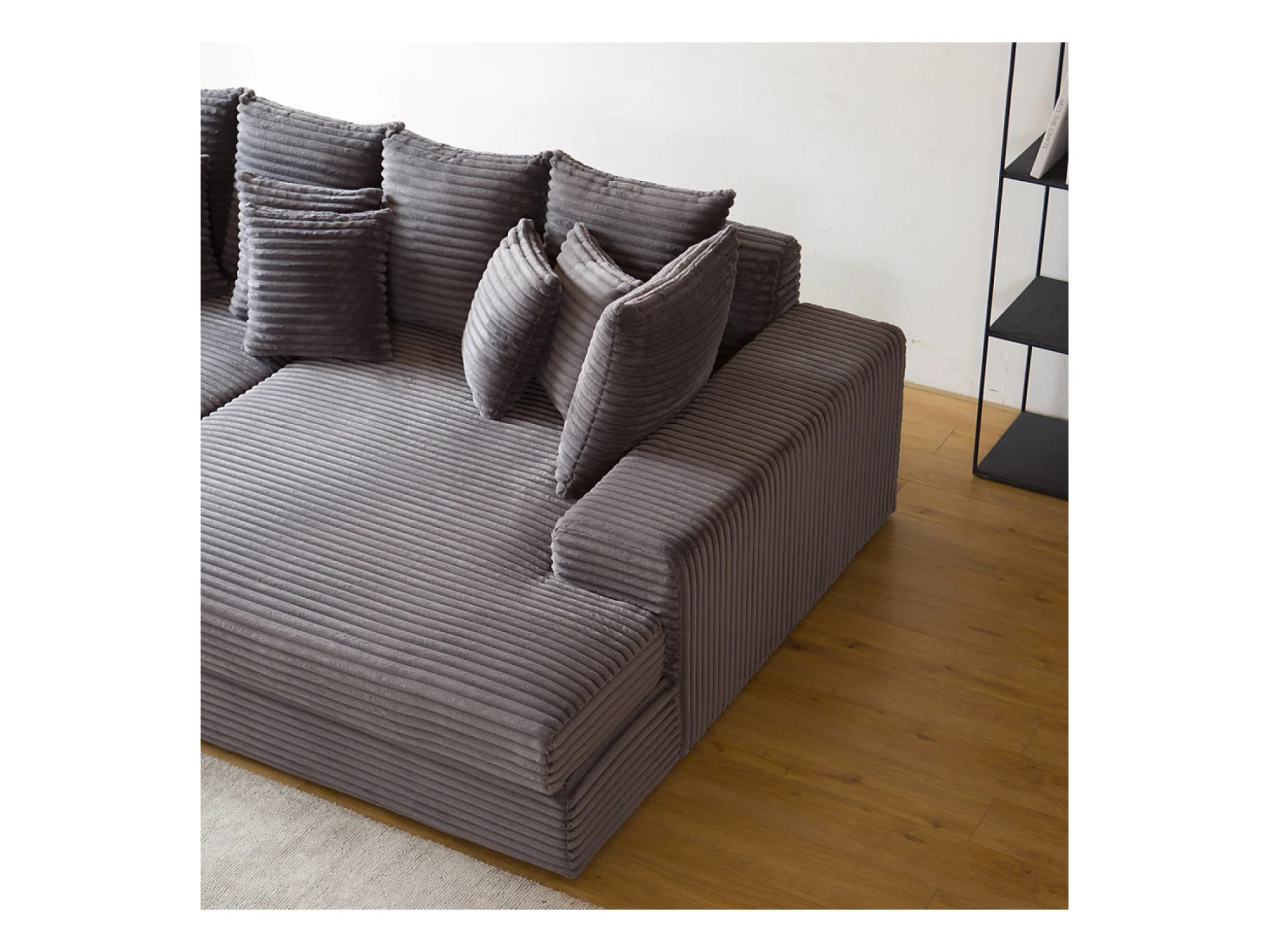 Canapé 4 places assise profonde en velours côtelé gris anthracite CARDIFF