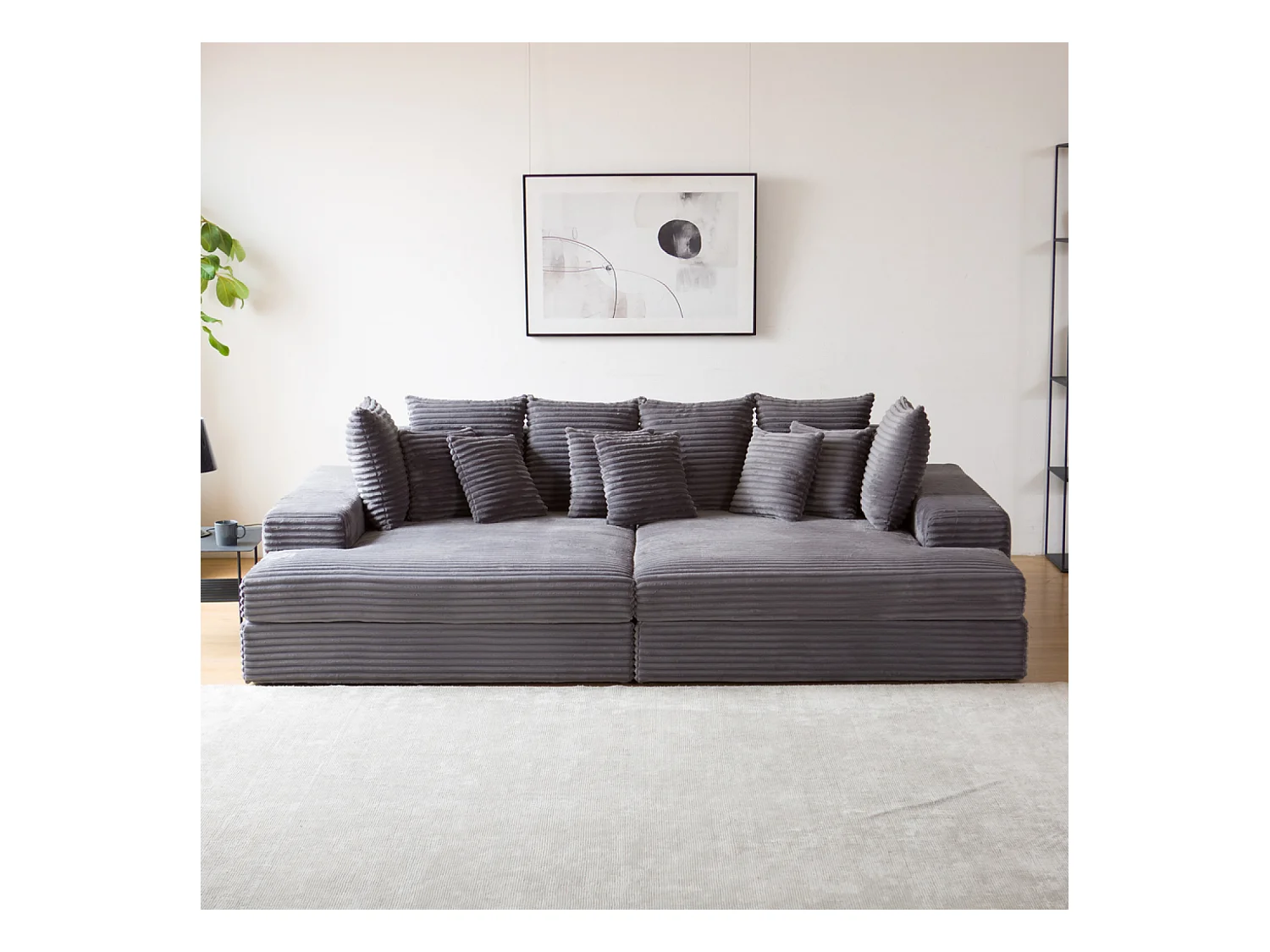 Canapé 4 places assise profonde en velours côtelé gris anthracite CARDIFF