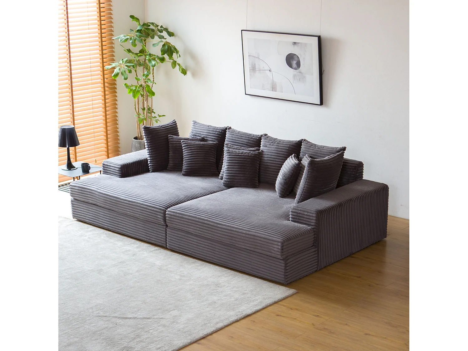 Canapé 4 places assise profonde en velours côtelé gris anthracite CARDIFF