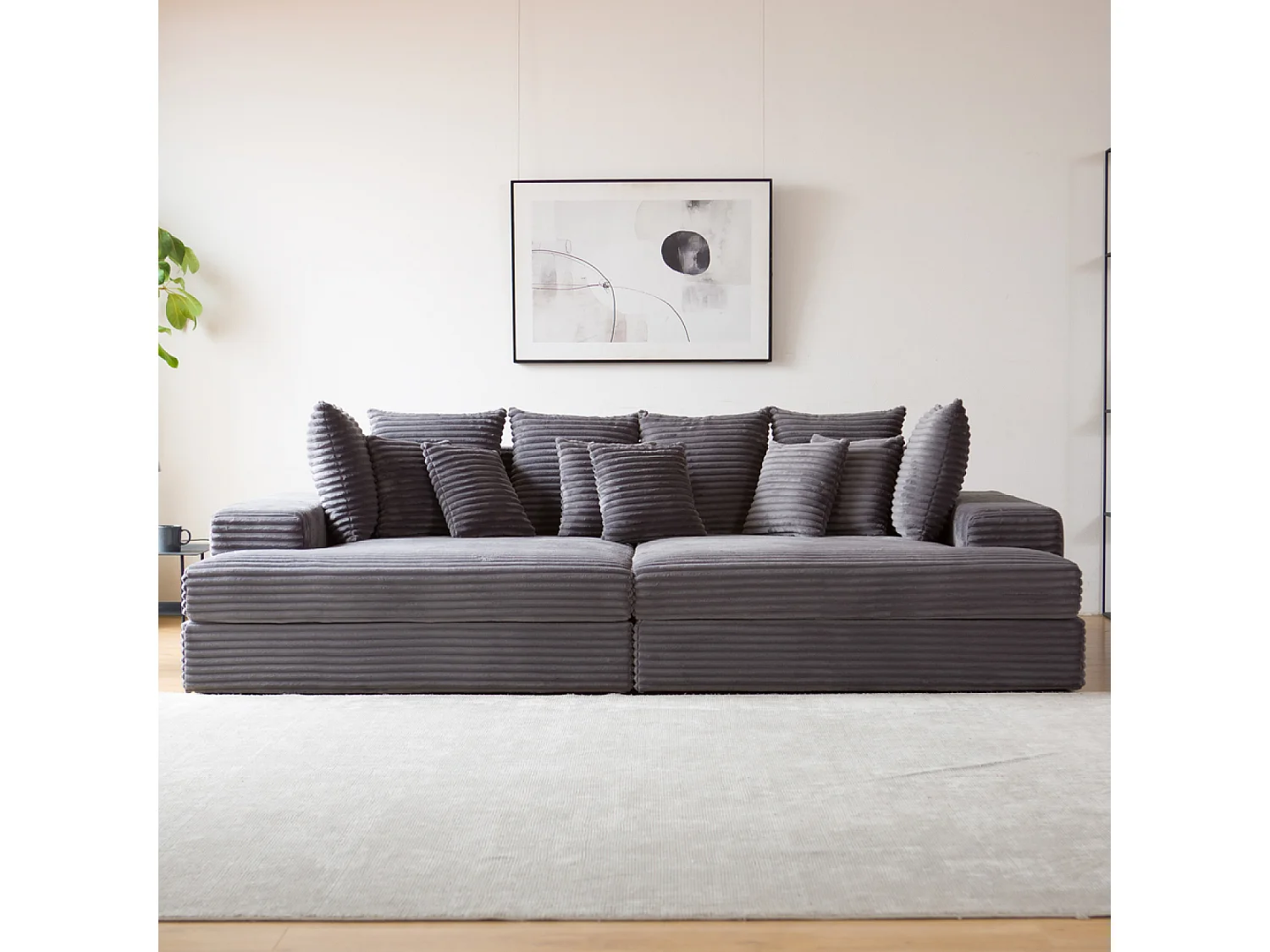 Canapé 4 places assise profonde en velours côtelé gris anthracite CARDIFF