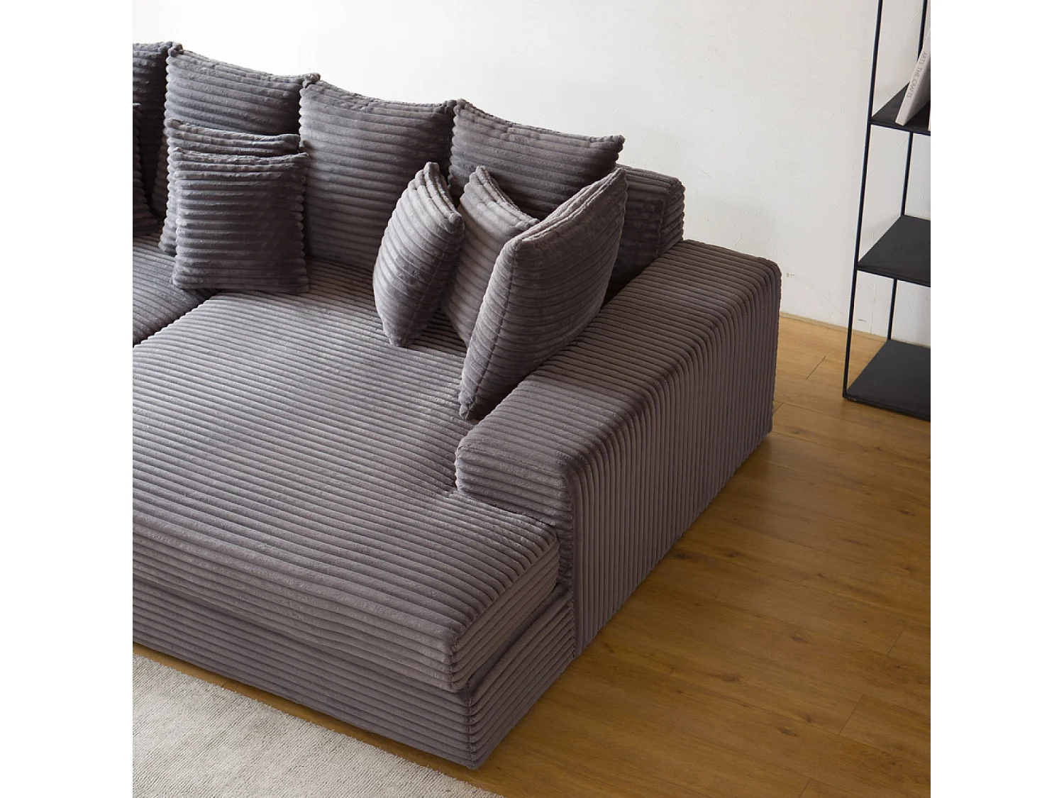 Canapé 4 places assise profonde en velours côtelé gris anthracite CARDIFF