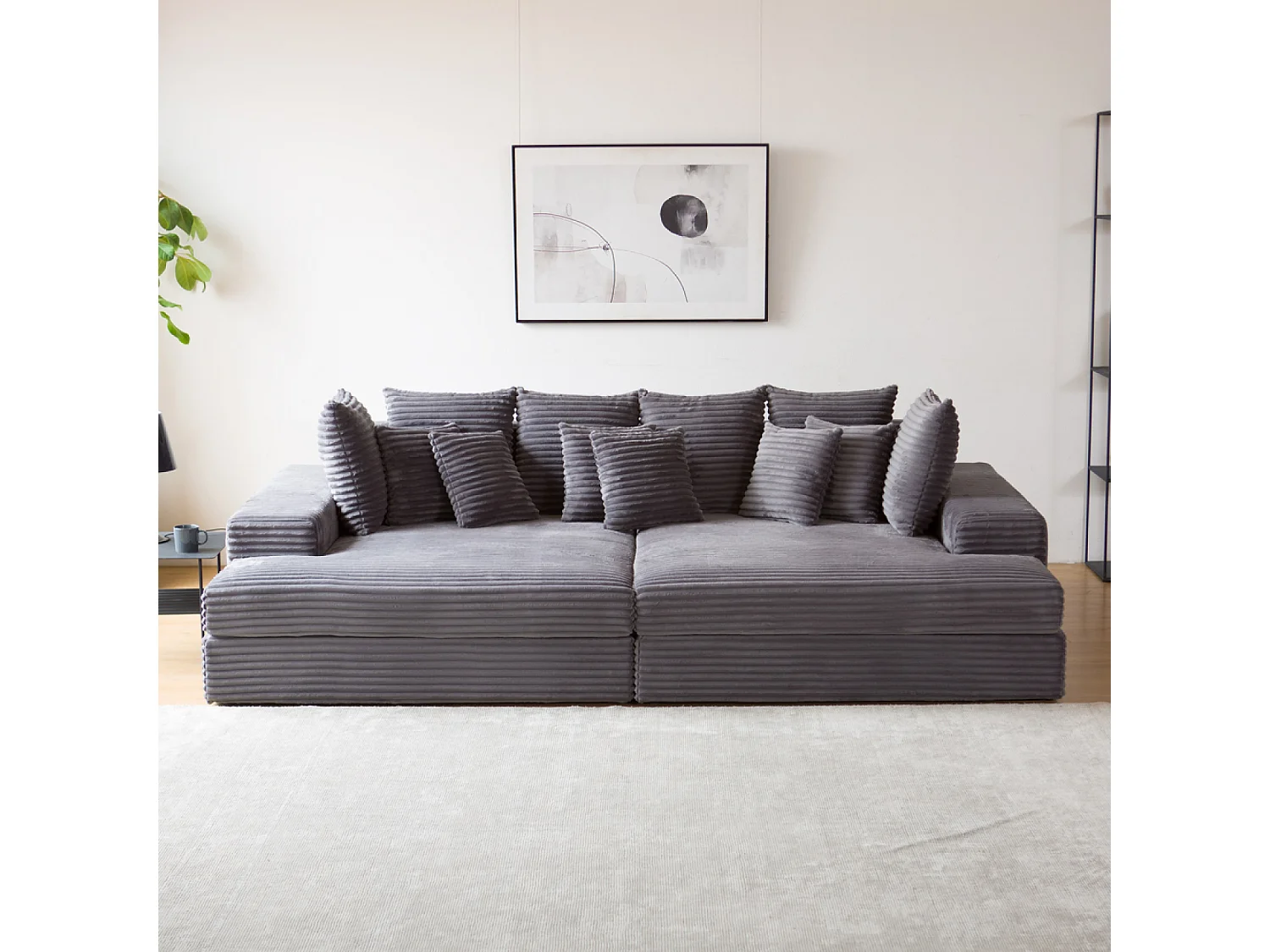 Canapé 4 places assise profonde en velours côtelé gris anthracite CARDIFF