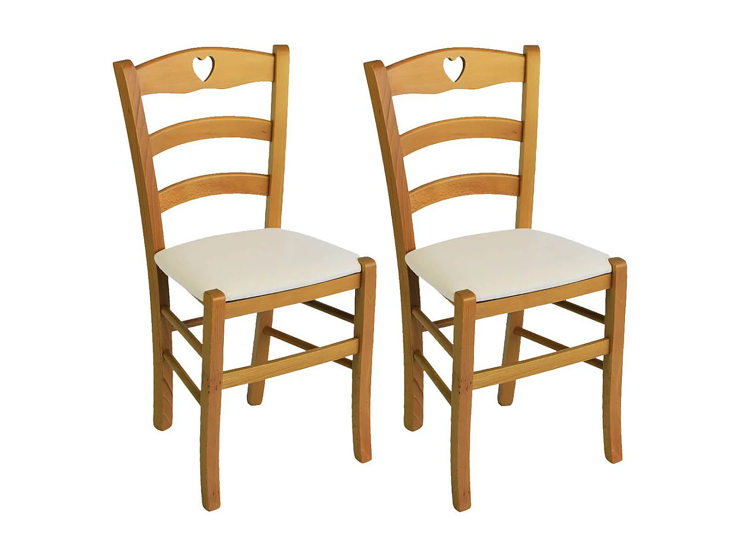 NAPLES - Lot de 2 Chaises Teinté Chêne et Assises en Tissu Ivoire