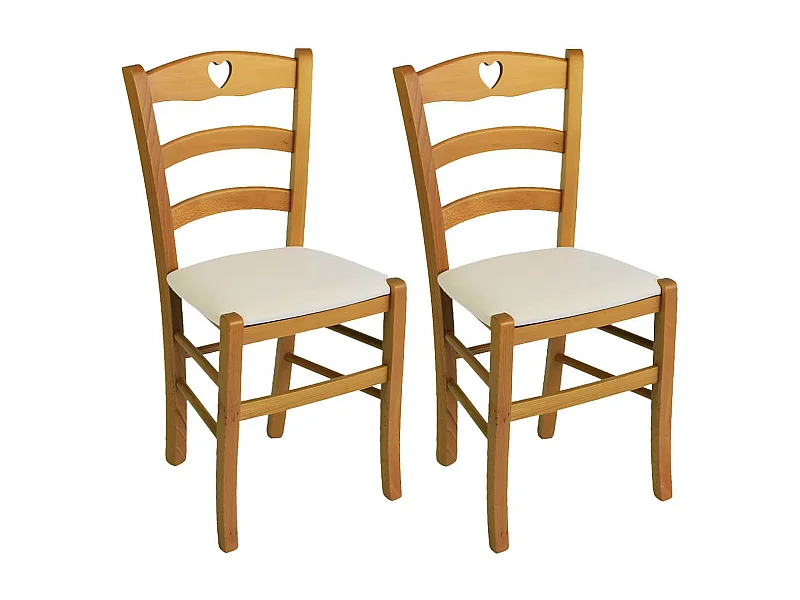 NAPLES - Lot de 2 Chaises Teinté Chêne et Assises en Tissu Ivoire