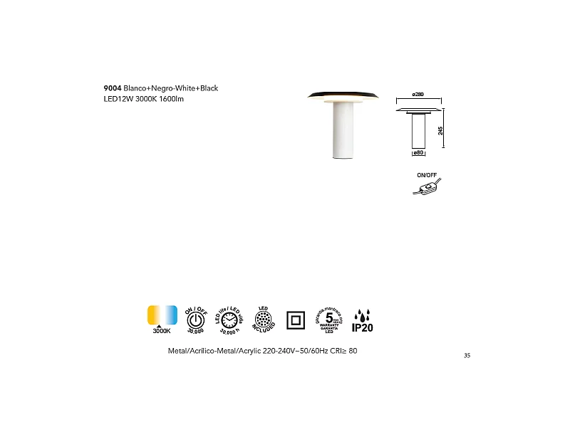 Lampe de table LED blanc et noir, Mantra