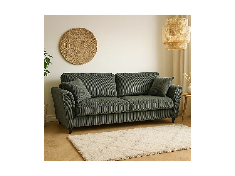 Canapé droit 4 places en velours côtelé vert LUCERNE