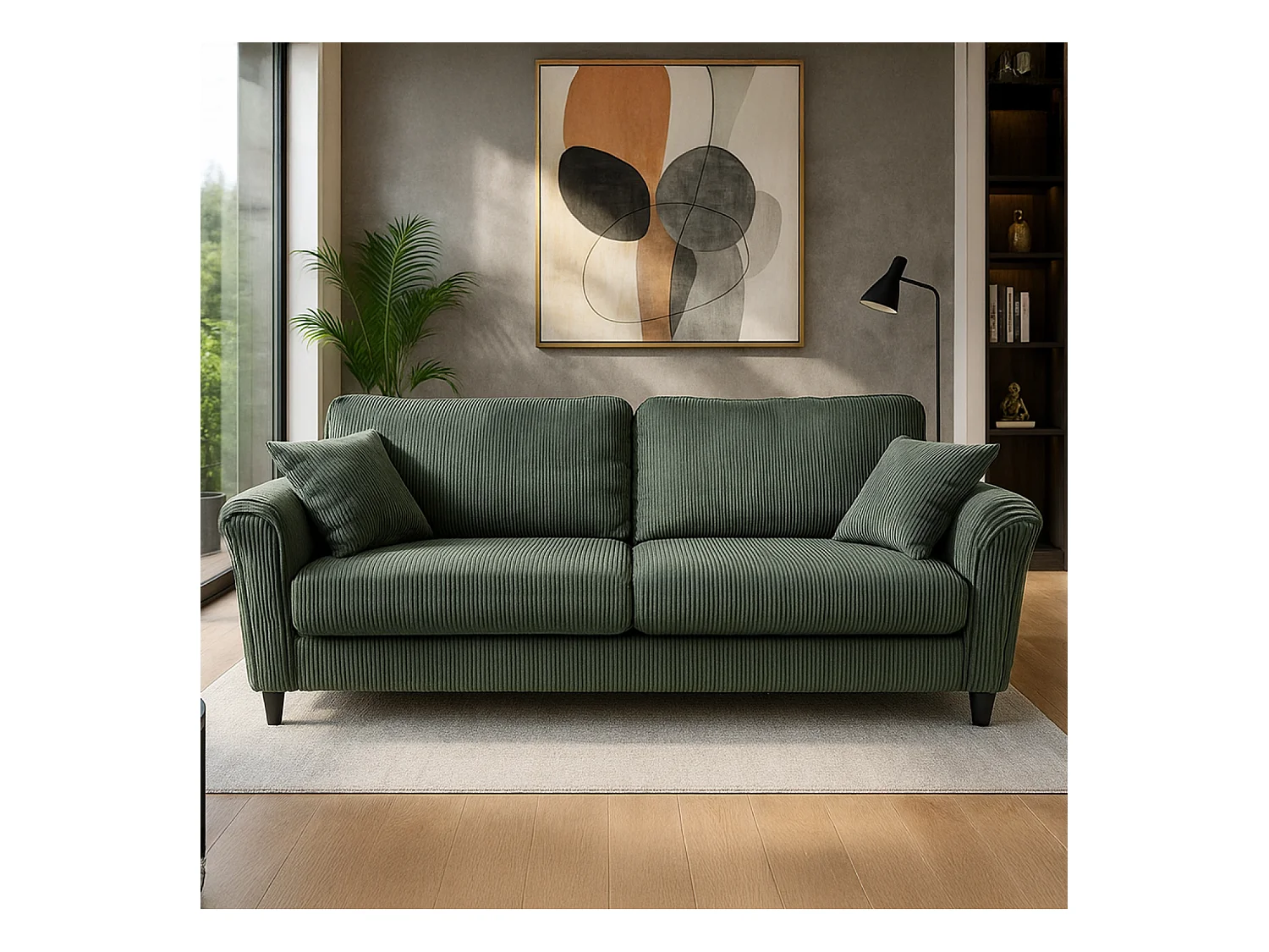 Canapé droit 4 places en velours côtelé vert LUCERNE