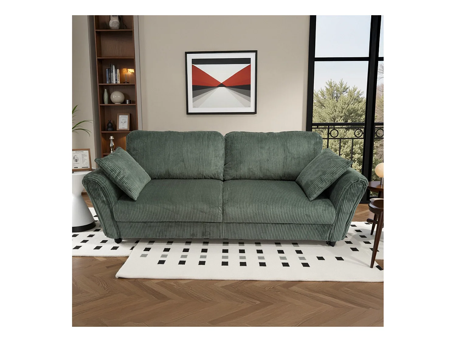 Canapé droit 4 places en velours côtelé vert LUCERNE