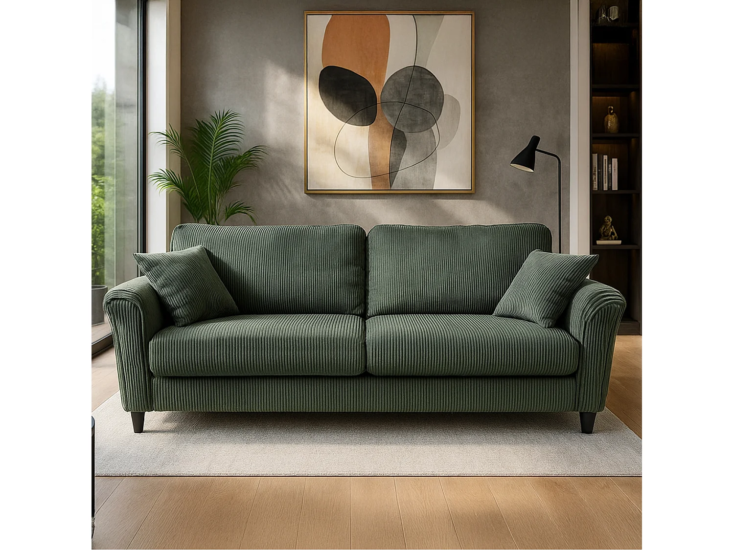 Canapé droit 4 places en velours côtelé vert LUCERNE