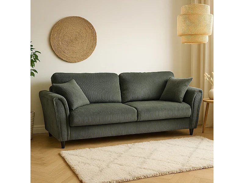 Canapé droit 4 places en velours côtelé vert LUCERNE