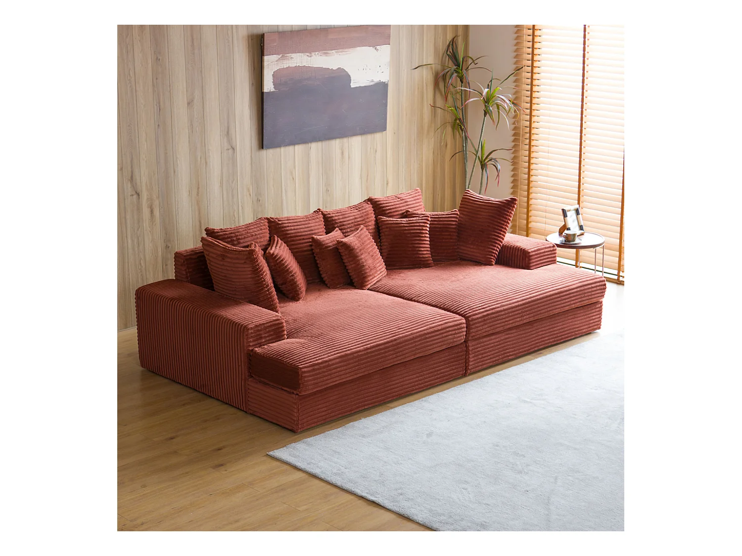 Canapé 4 places assise profonde en velours côtelé terracotta CARDIFF