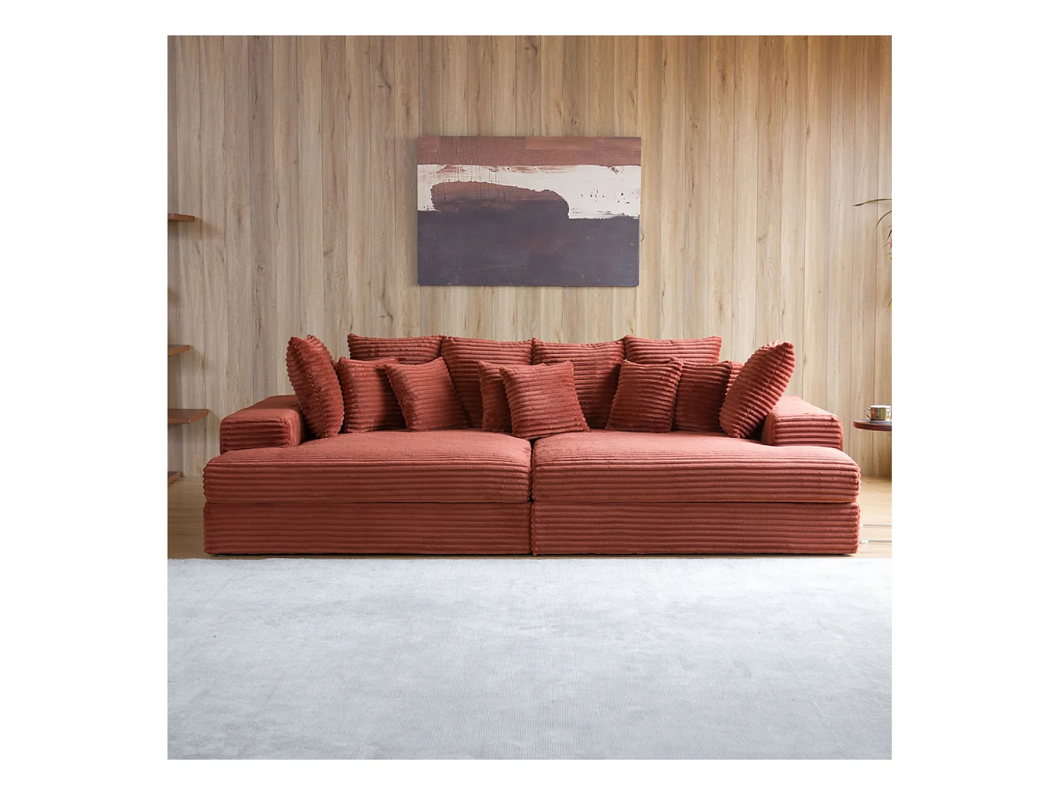Canapé 4 places assise profonde en velours côtelé terracotta CARDIFF