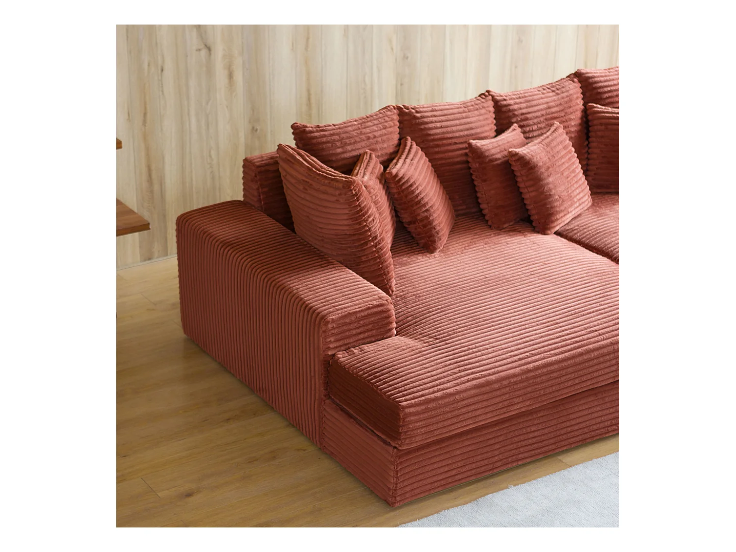 Canapé 4 places assise profonde en velours côtelé terracotta CARDIFF