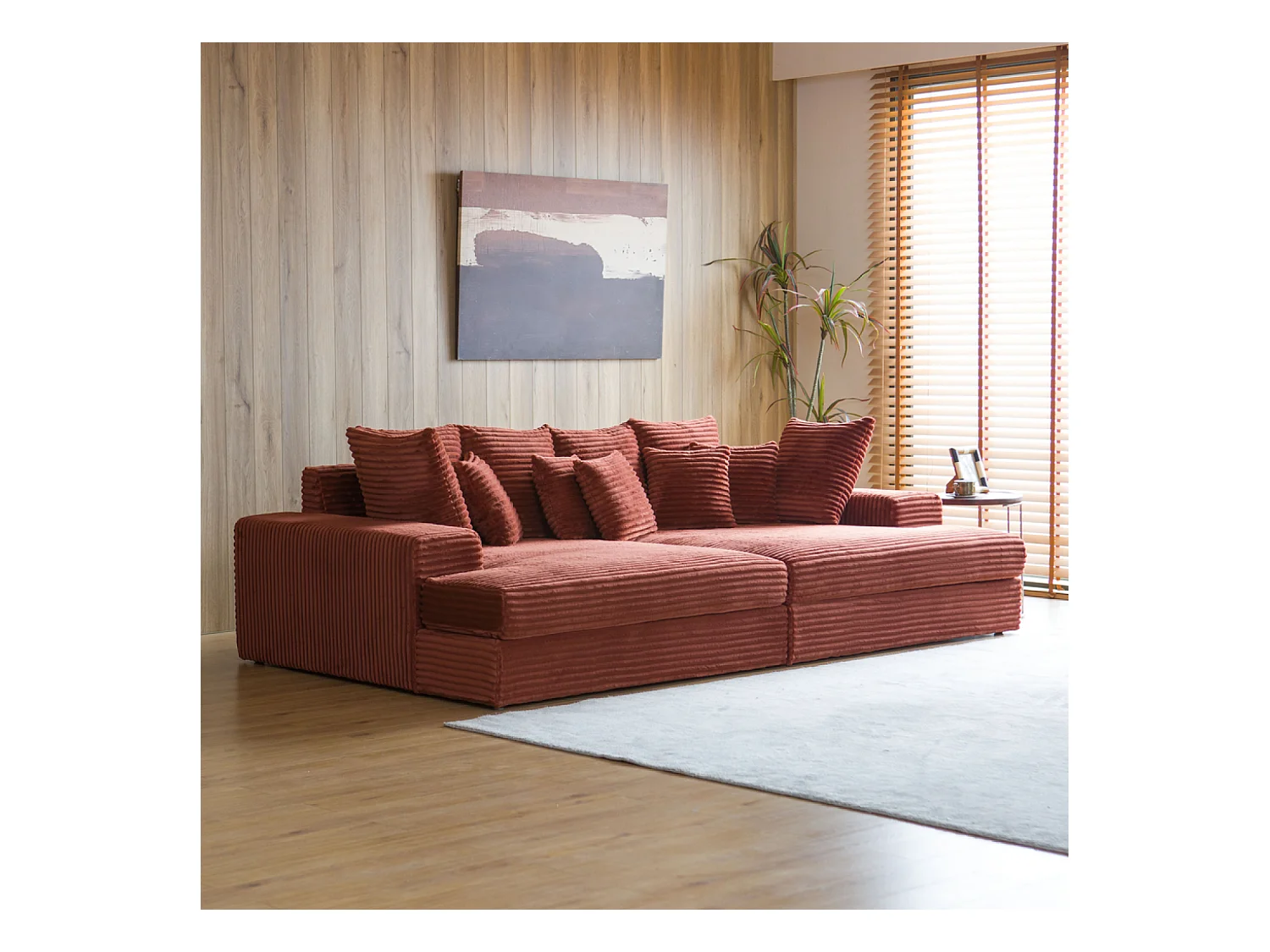 Canapé 4 places assise profonde en velours côtelé terracotta CARDIFF