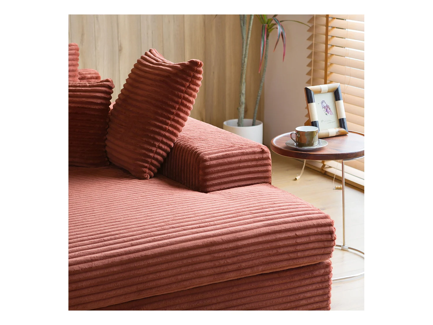 Canapé 4 places assise profonde en velours côtelé terracotta CARDIFF