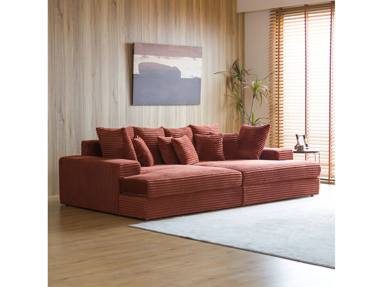 Canapé 4 places assise profonde en velours côtelé terracotta CARDIFF