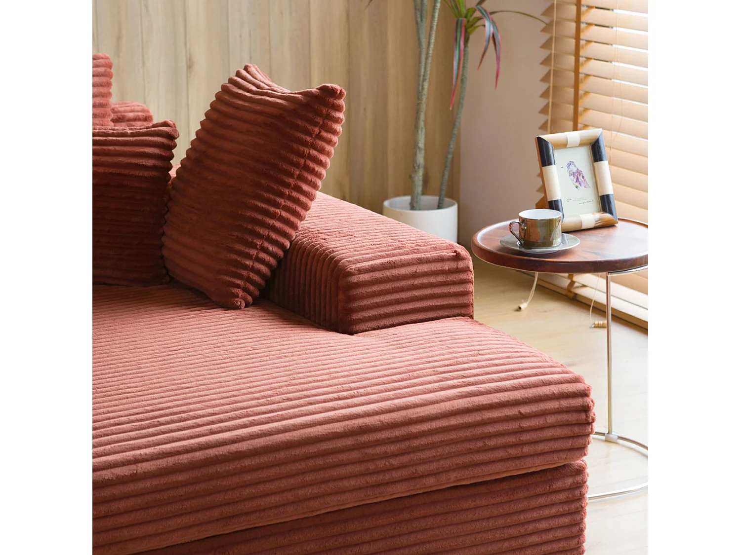 Canapé 4 places assise profonde en velours côtelé terracotta CARDIFF