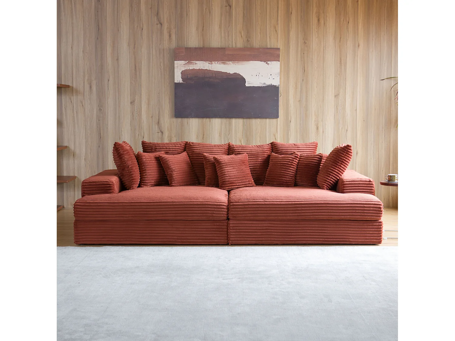 Canapé 4 places en velours côtelé terracotta CARDIFF
