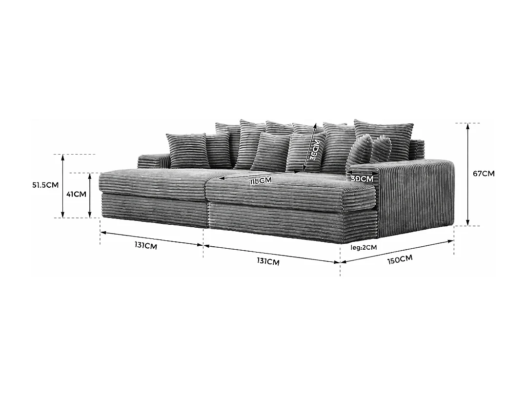 Canapé 4 places en velours côtelé terracotta CARDIFF