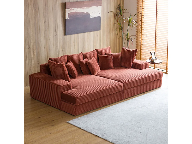 Canapé 4 places assise profonde en velours côtelé terracotta CARDIFF