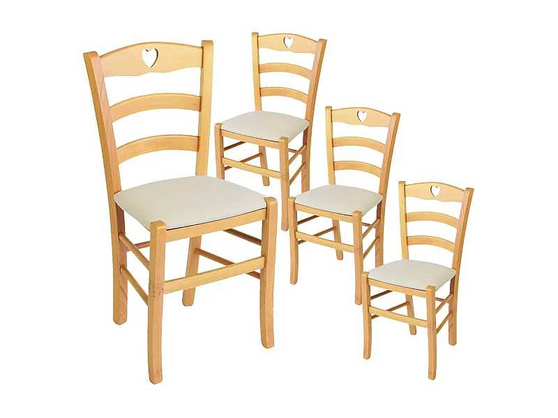 NAPLES - Lot de 4 Chaises Naturelles et Assises en Tissu Ivoire