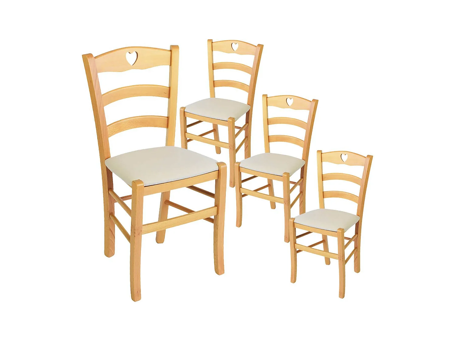 NAPLES - Lot de 4 Chaises Naturelles et Assises en Tissu Ivoire