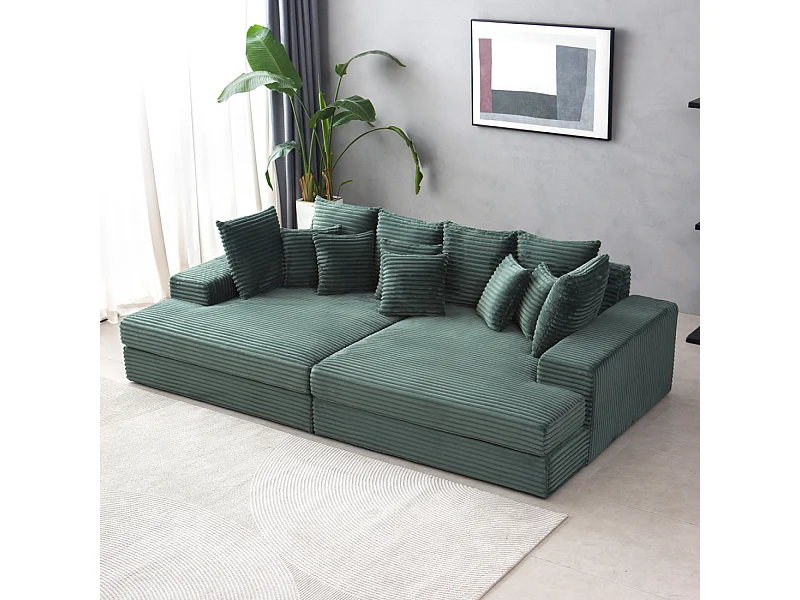 Canapé 4 places assise profonde en velours côtelé vert CARDIFF