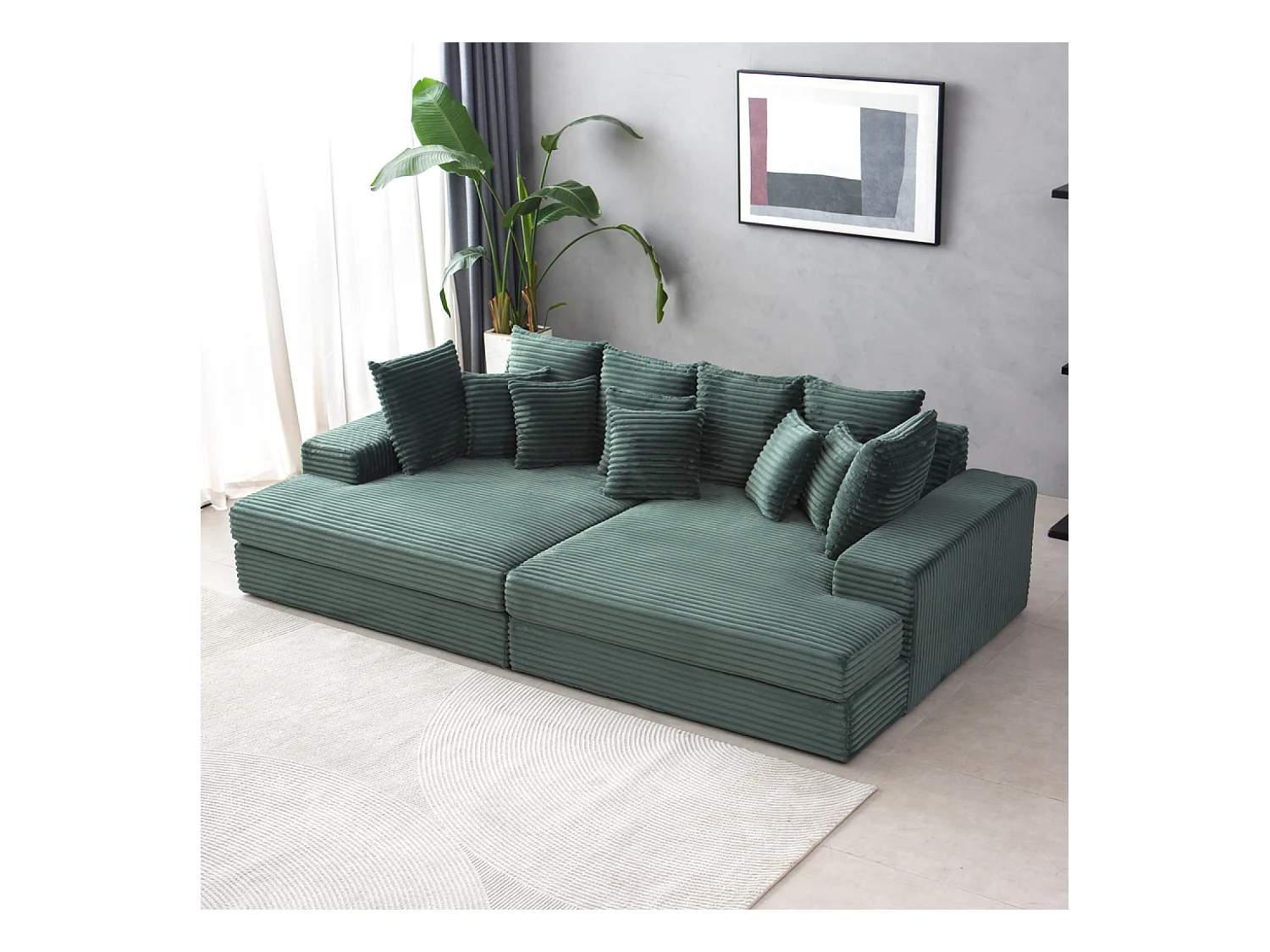 Canapé 4 places assise profonde en velours côtelé vert CARDIFF